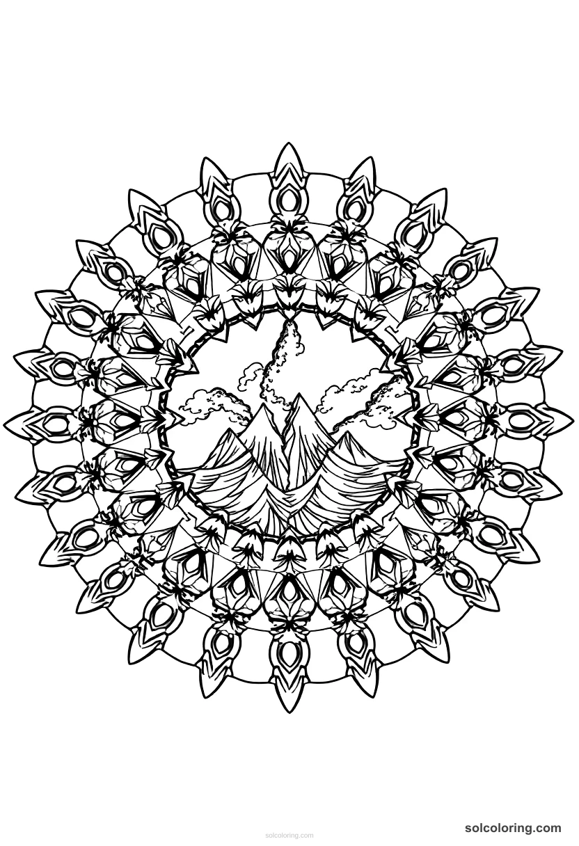 Mandala The magnetic mountain pulling ships apart mandala coloring page for kids