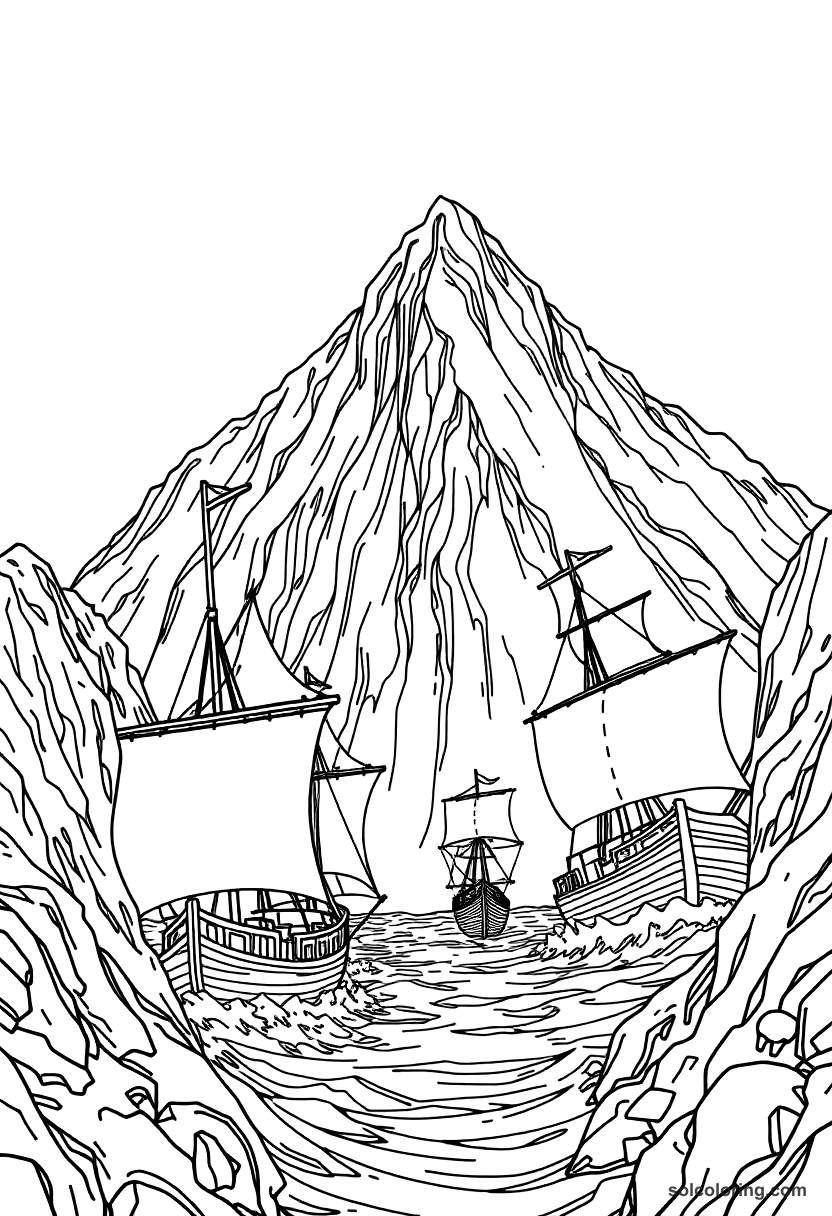 The Magnetic Mountain Pulling Ships Apart coloring pages
