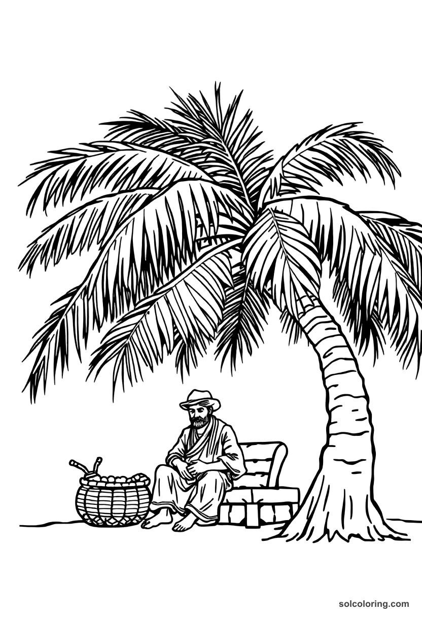 The Merchant Resting Under A Palm Tree coloring pages