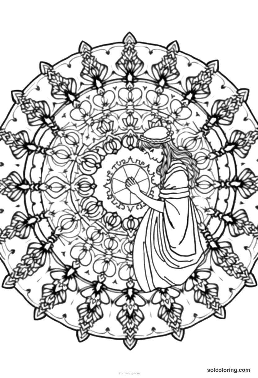 Mandala The merchant's clever daughter solving the riddle mandala coloring page for kids