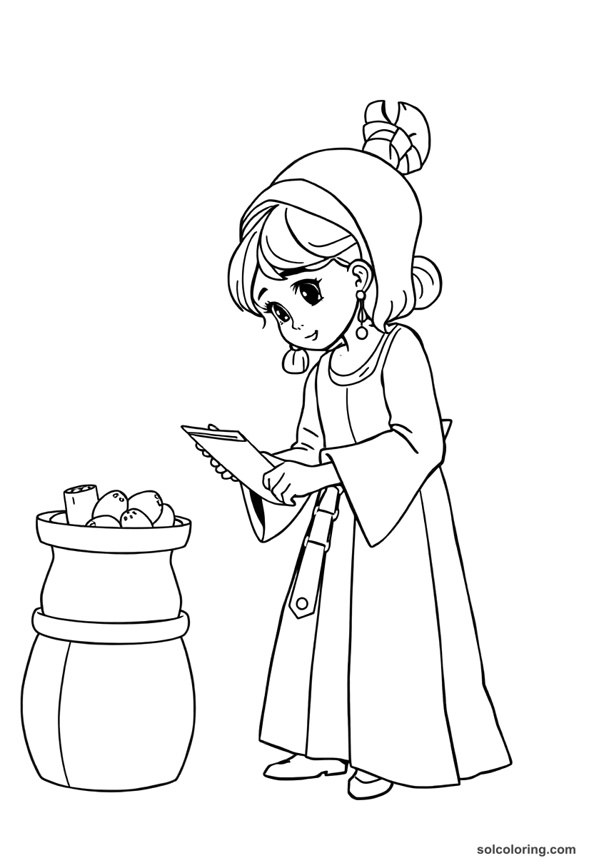 Simple The merchant's clever daughter solving the riddle coloring page, free printable simple style