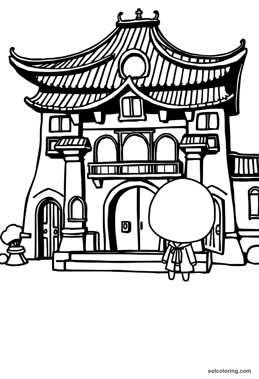 Chibi The mysterious palace with forty locked doors coloring page, free printable chibi style