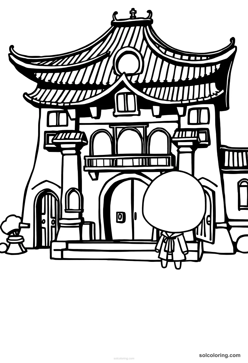 Chibi The mysterious palace with forty locked doors chibi coloring page for kids