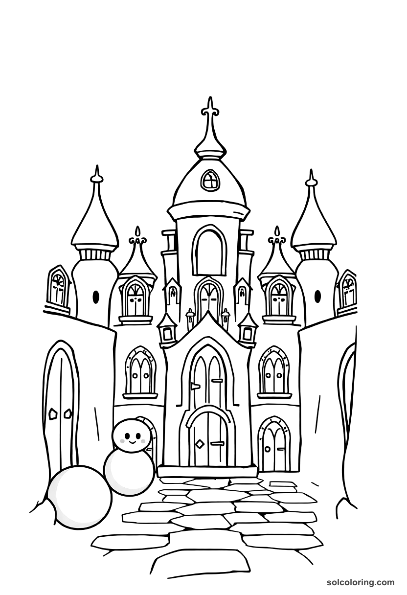 Cute Cartoon The mysterious palace with forty locked doors coloring page, free printable cute cartoon style