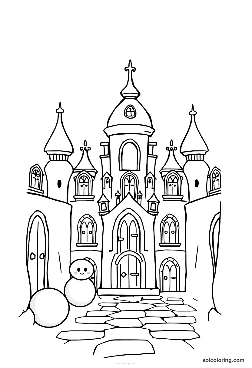 Cute Cartoon The mysterious palace with forty locked doors cute cartoon coloring page for kids