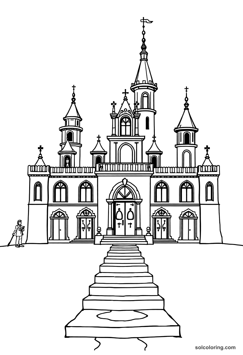 Simple The mysterious palace with forty locked doors coloring page, free printable simple style