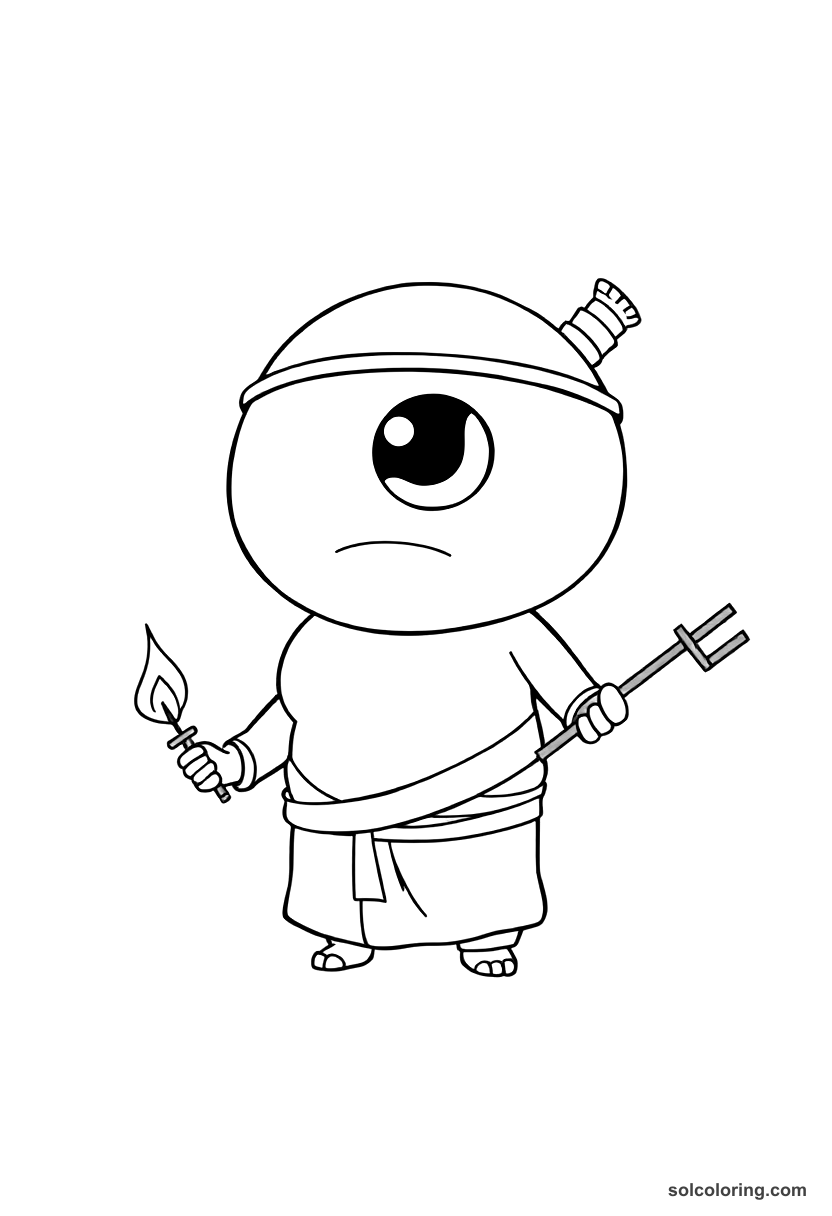 Chibi The one-eyed giant roasting Sinbad's crew coloring page, free printable chibi style
