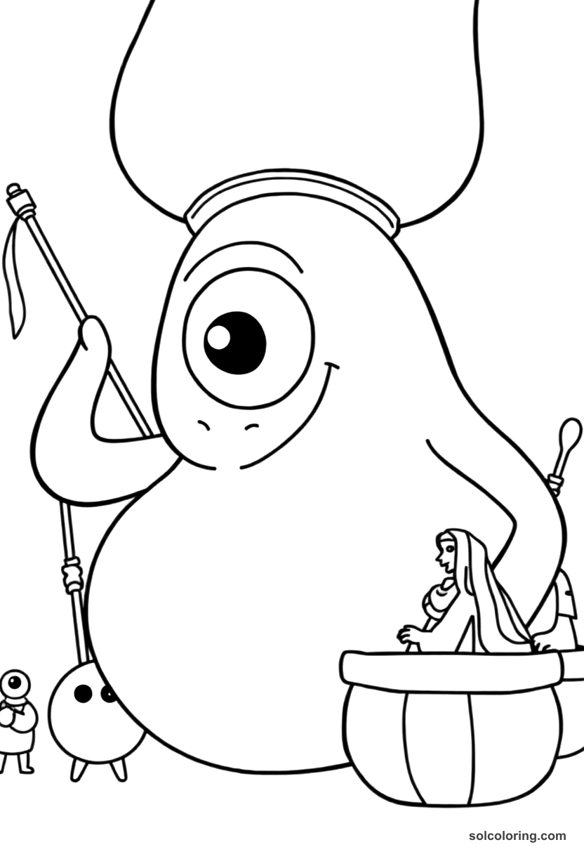 Cute Cartoon The one-eyed giant roasting Sinbad's crew coloring page, free printable cute cartoon style