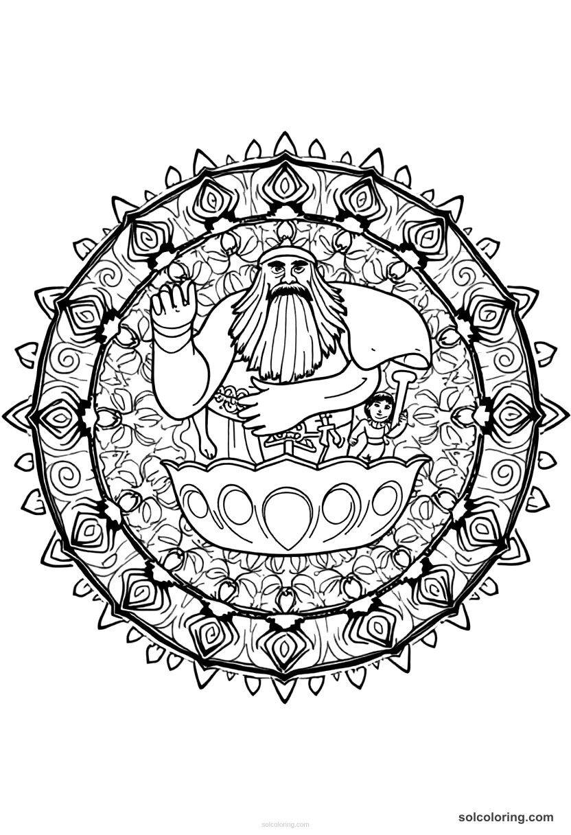 Mandala The one-eyed giant roasting Sinbad's crew mandala coloring page for kids