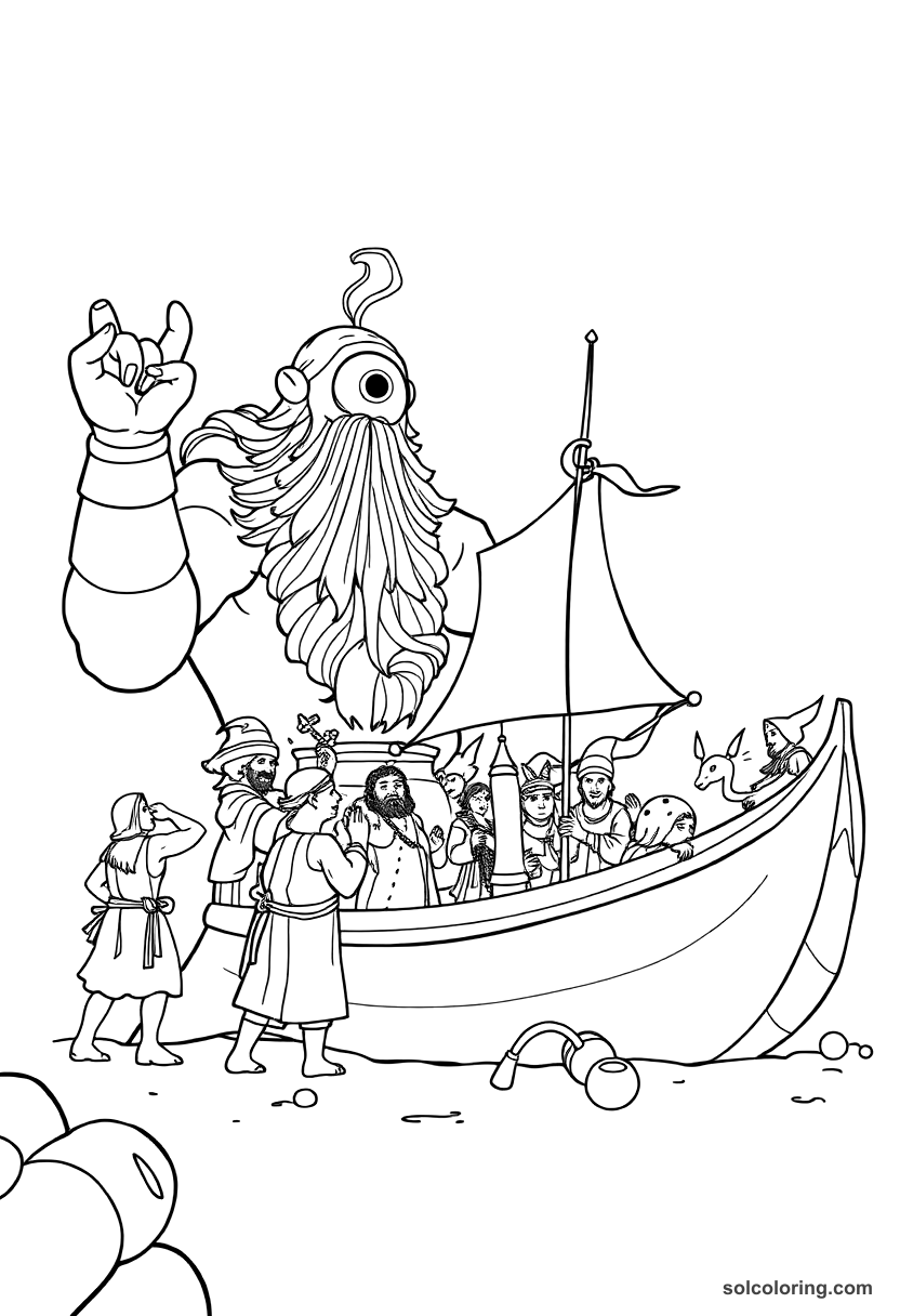 The One Eyed Giant Roasting Sinbad S Crew coloring pages
