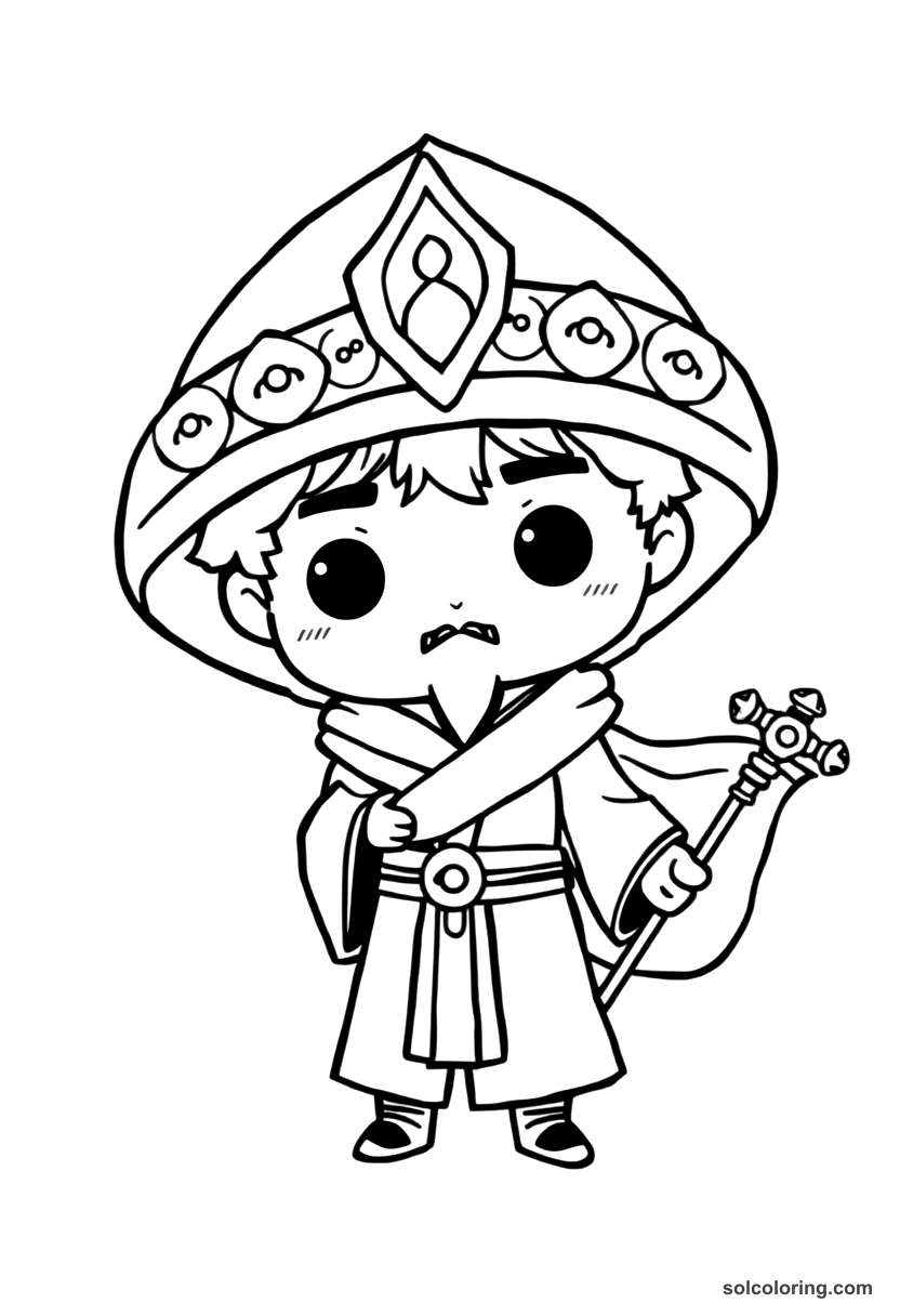 Chibi The prince disguised as a dervish at the crossroads coloring page, free printable chibi style for kids and adults