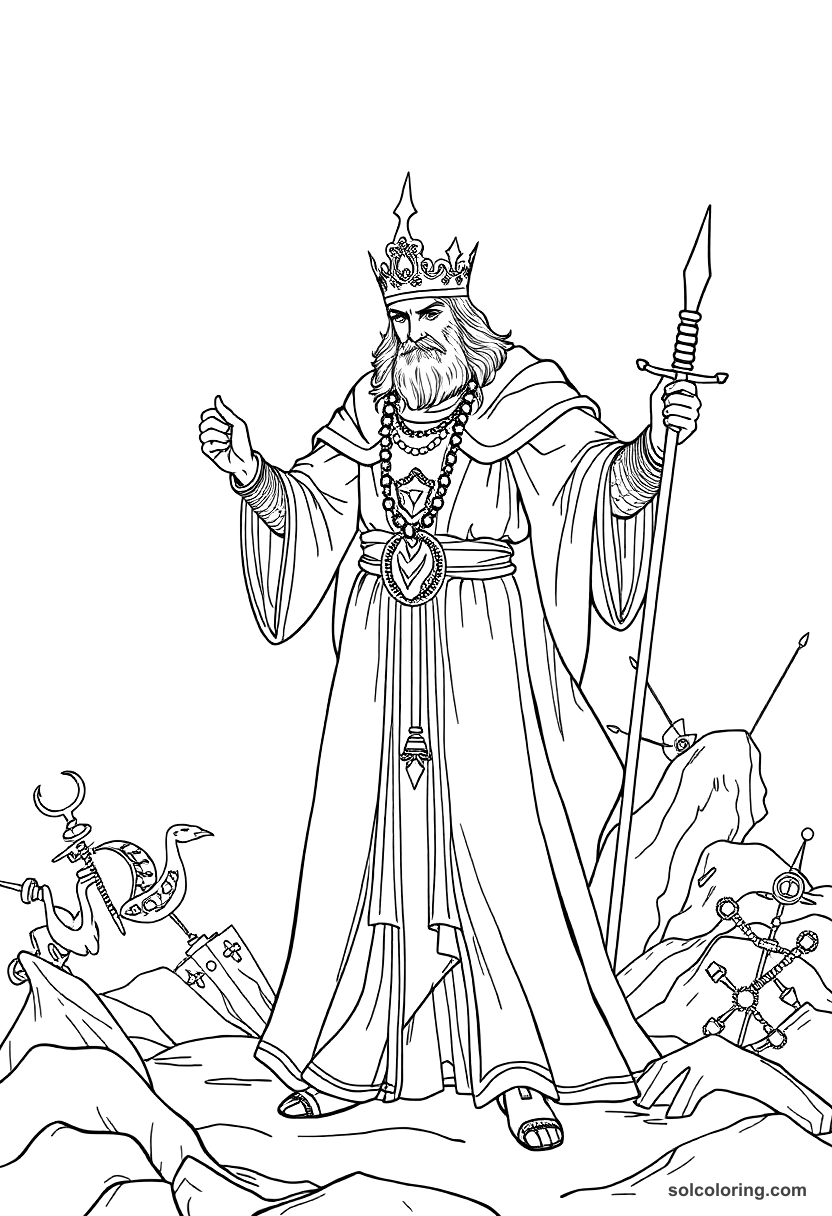 The prince disguised as a dervish at the crossroads coloring page, free printable detailed style
