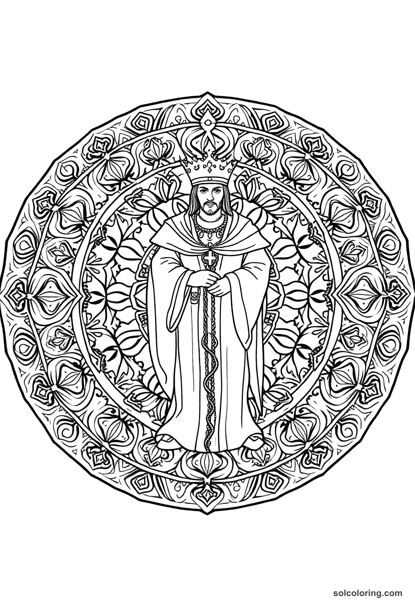 Mandala The prince disguised as a dervish at the crossroads coloring page, free printable mandala style
