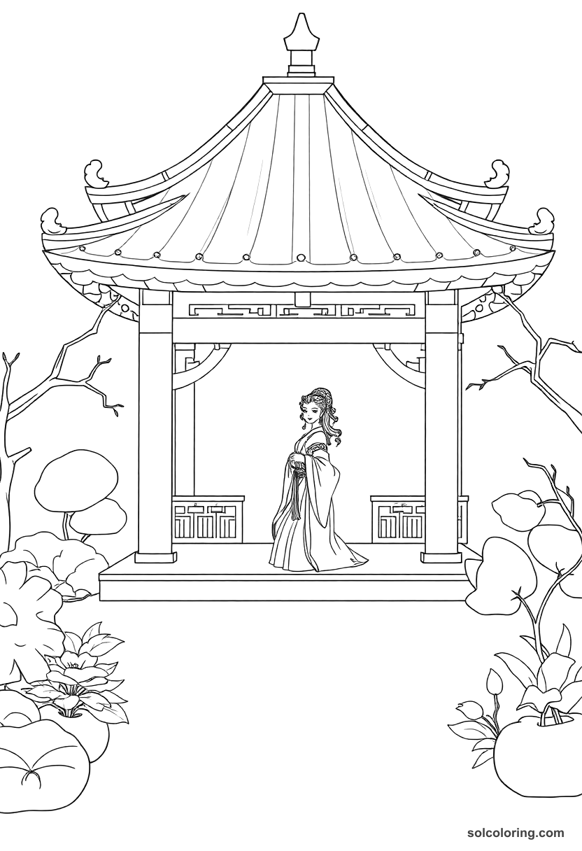 The Princess Of China In Her Garden Pavilion coloring pages