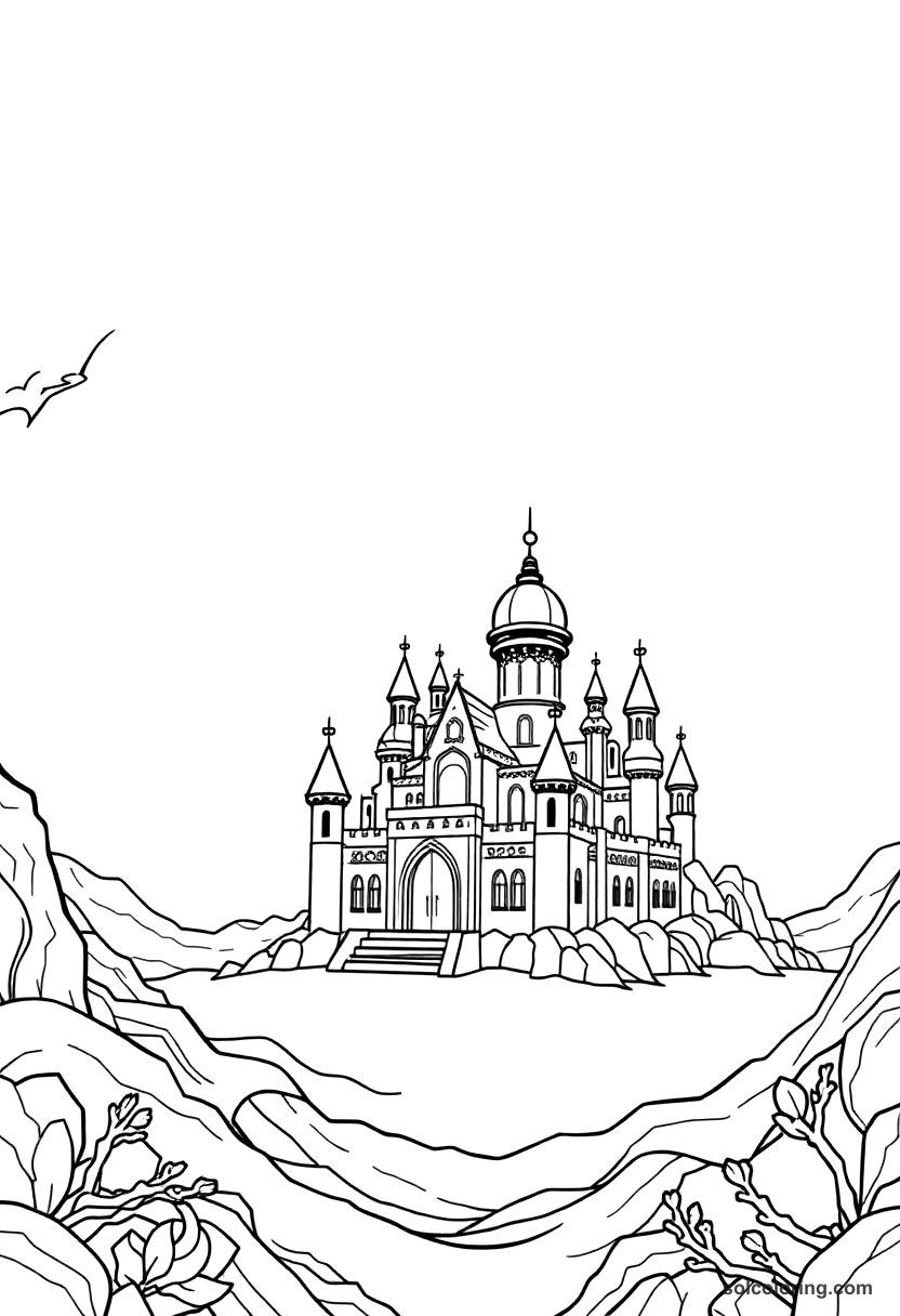 Simple The sea king's palace beneath the waves coloring page, free printable simple style