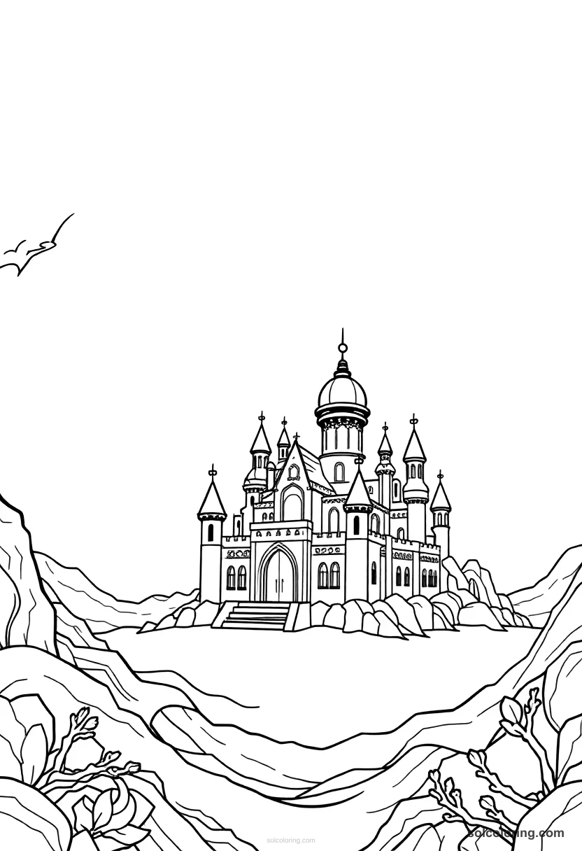 Simple The sea king's palace beneath the waves simple coloring page for kids