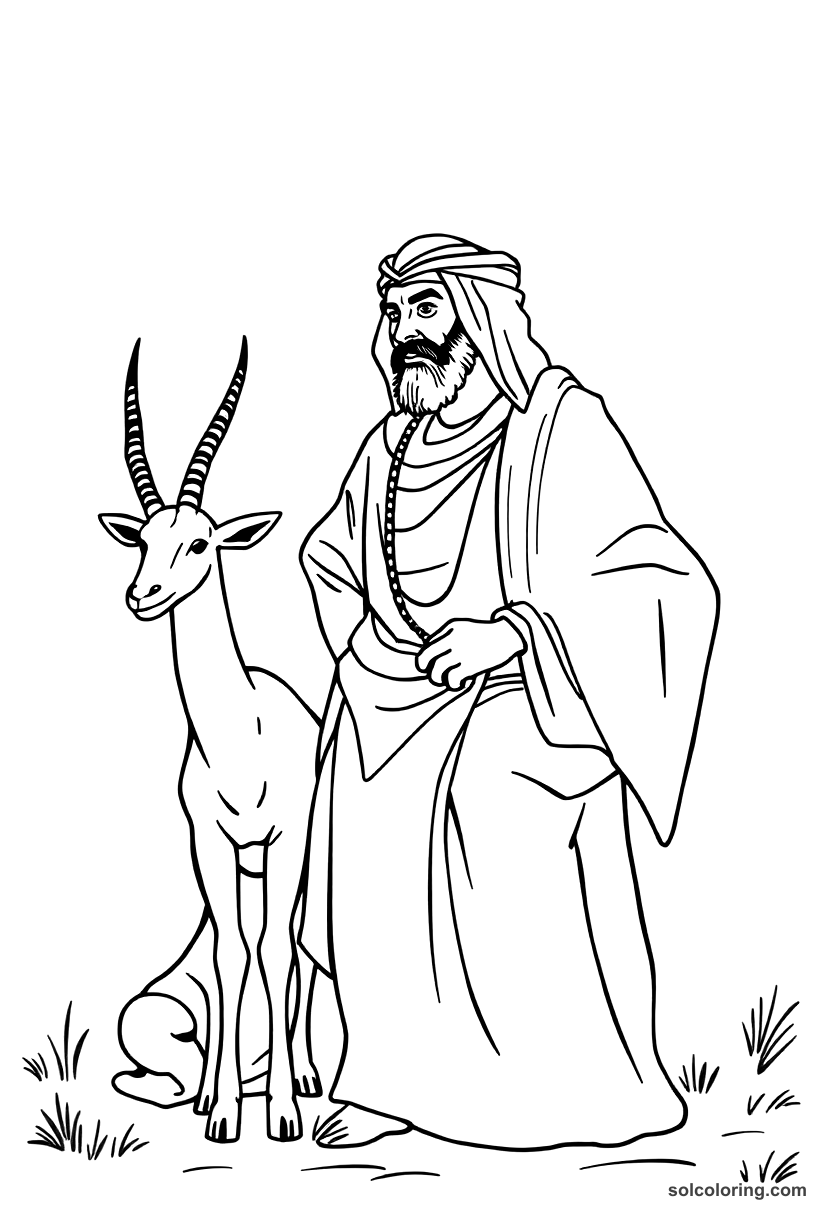 Simple The sheikh with the gazelle and his tale coloring page, free printable simple style