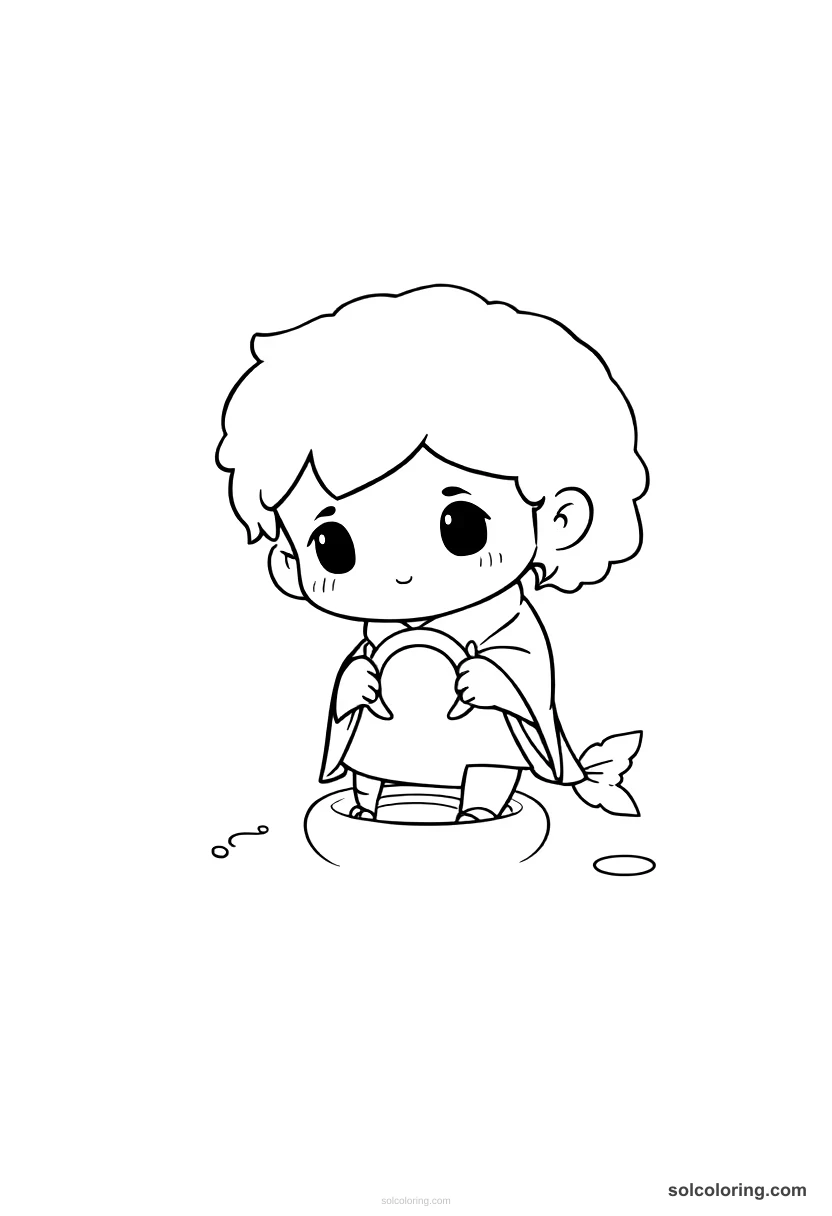 The Shepherd Finding a Magic Ring in a Fish chibi coloring page for kids