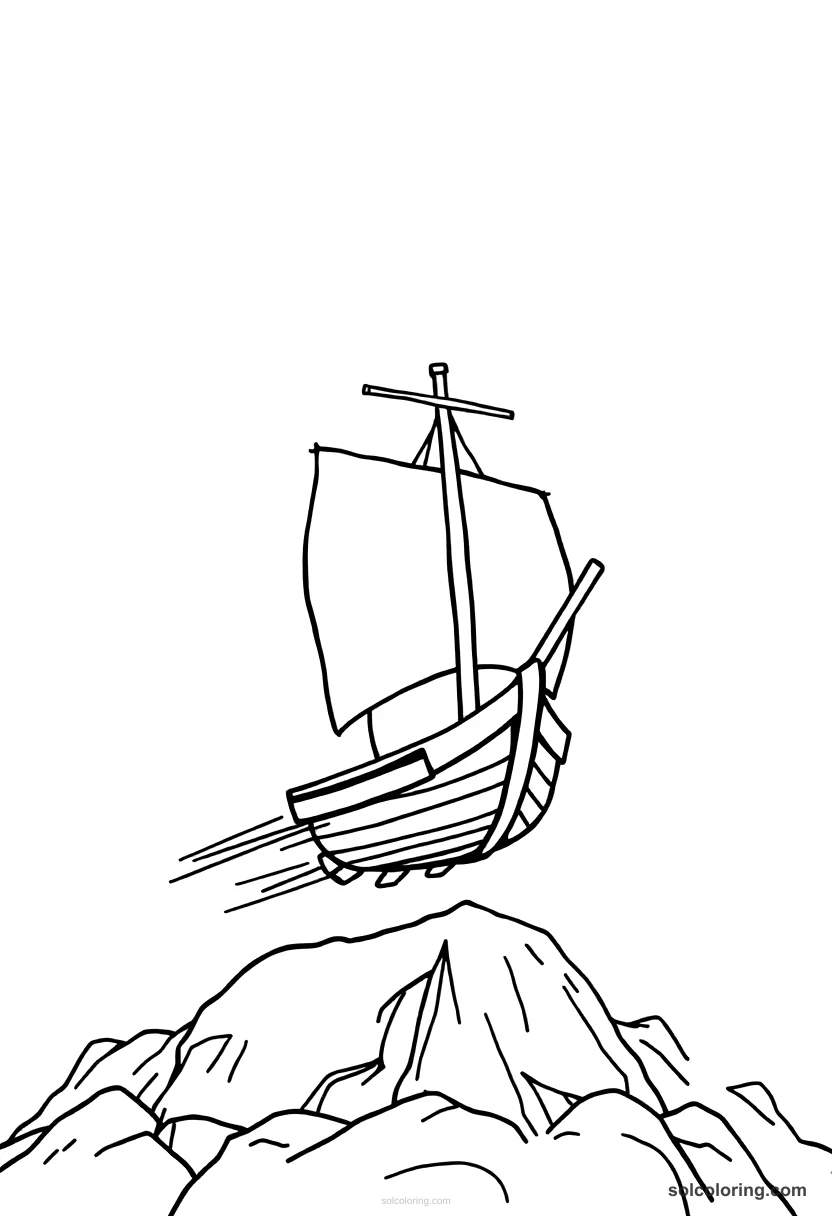 Chibi The ship's iron nails flying toward the magnet mountain chibi coloring page for kids