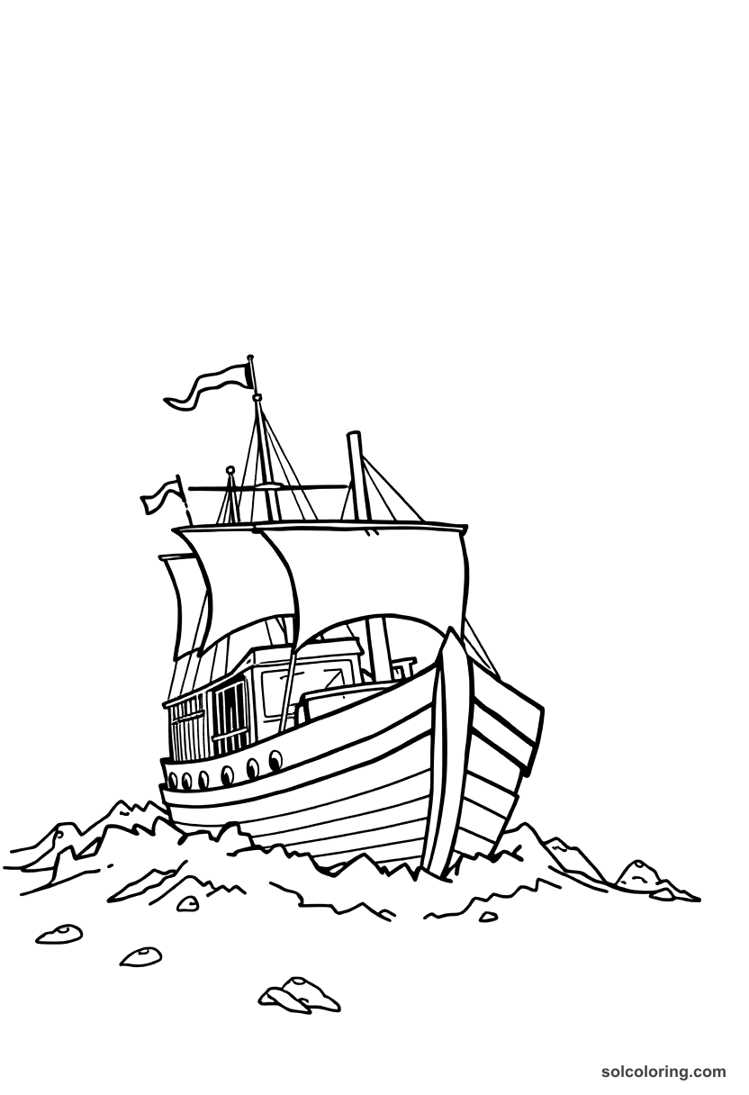 Simple The ship's iron nails flying toward the magnet mountain coloring page, free printable simple style