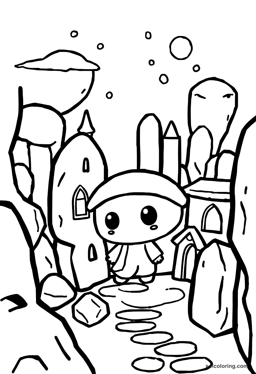 Chibi The sleeping city where everyone is turned to stone coloring page, free printable chibi style