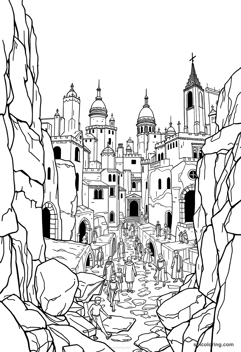 The Sleeping City Where Everyone Is Turned To Stone coloring page for kids