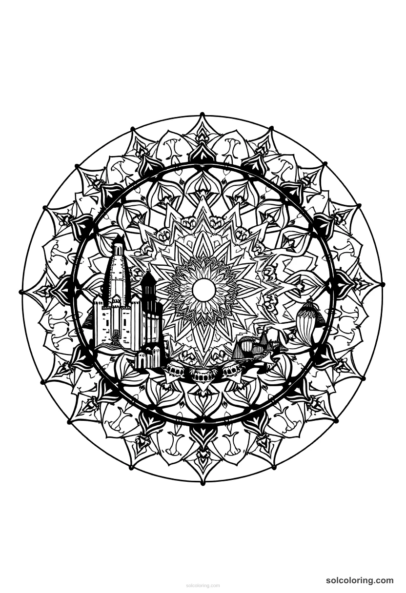 The Sleeping City Where Everyone Is Turned To Stone mandala coloring page for kids