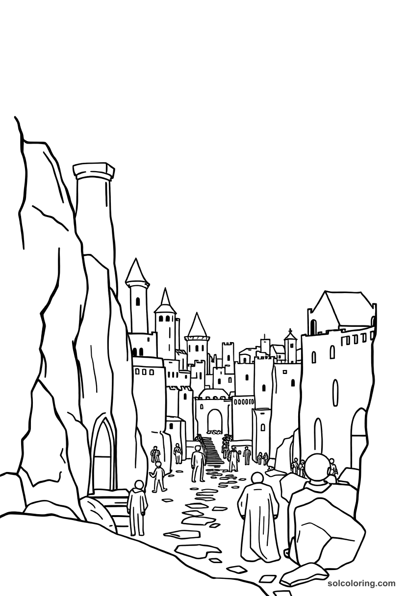 Simple The sleeping city where everyone is turned to stone coloring page, free printable simple style