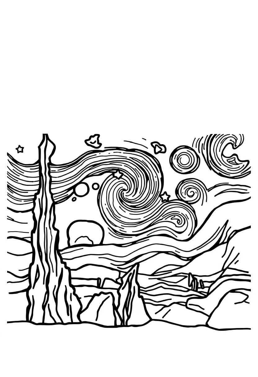 The Starry Night coloring page, free printable
