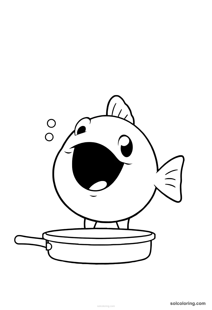 Cute Cartoon The talking fish speaking from the pan cute cartoon coloring page for kids