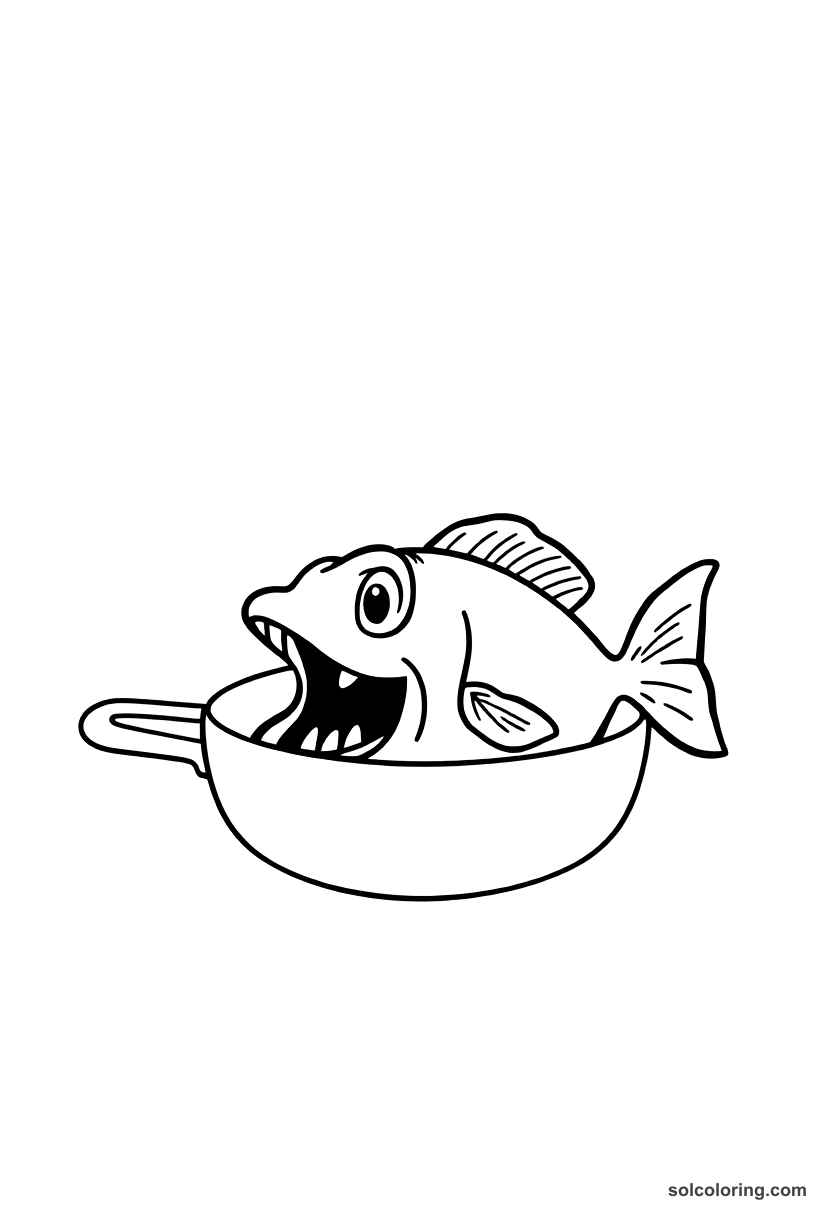 Simple The talking fish speaking from the pan coloring page, free printable simple style