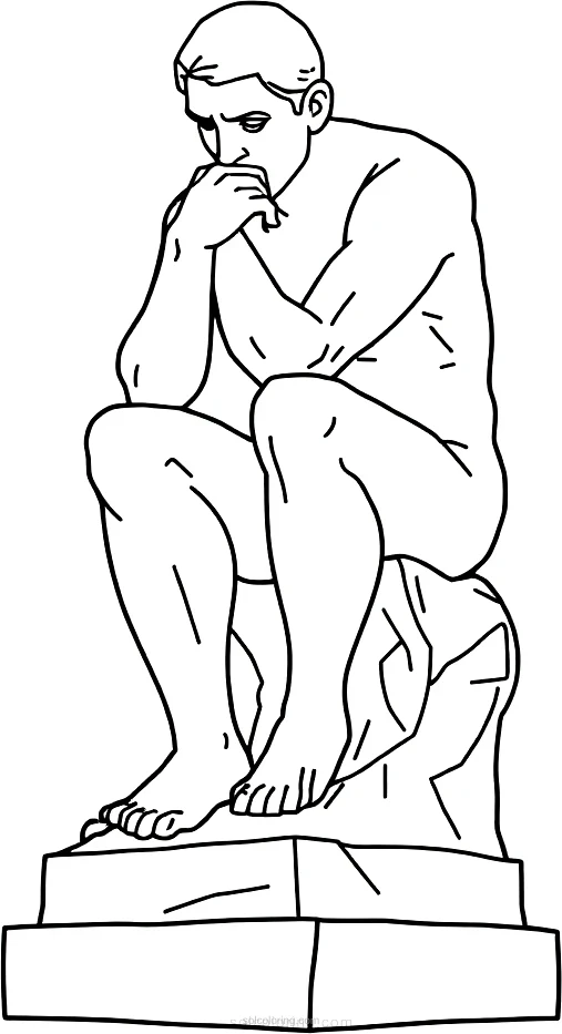 The Thinker Sculpture coloring page for kids