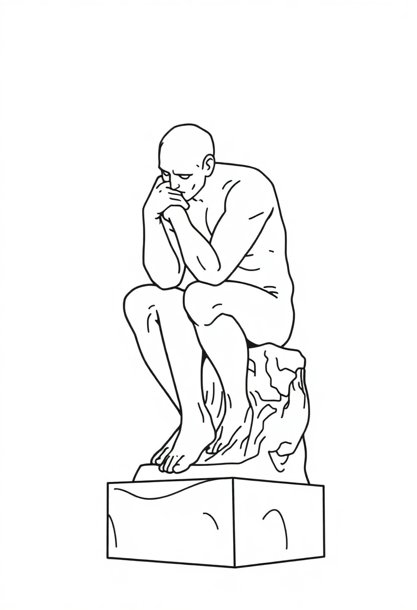 The Thinker Sculpture coloring page, free printable