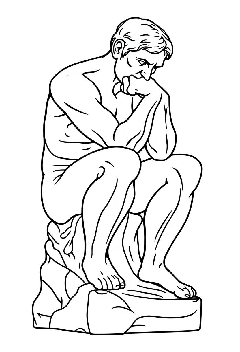 The Thinker Sculpture coloring page, free printable