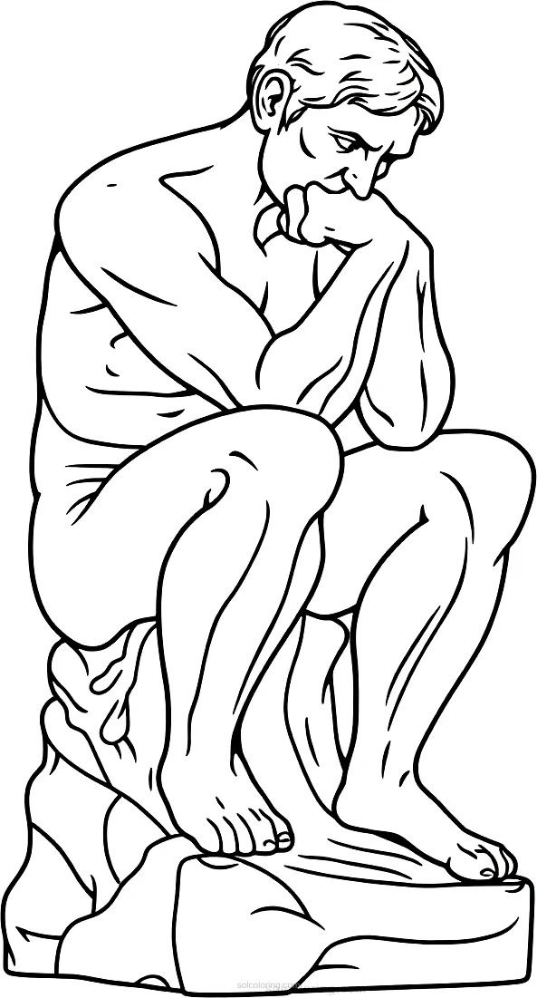 The Thinker Sculpture coloring page for kids