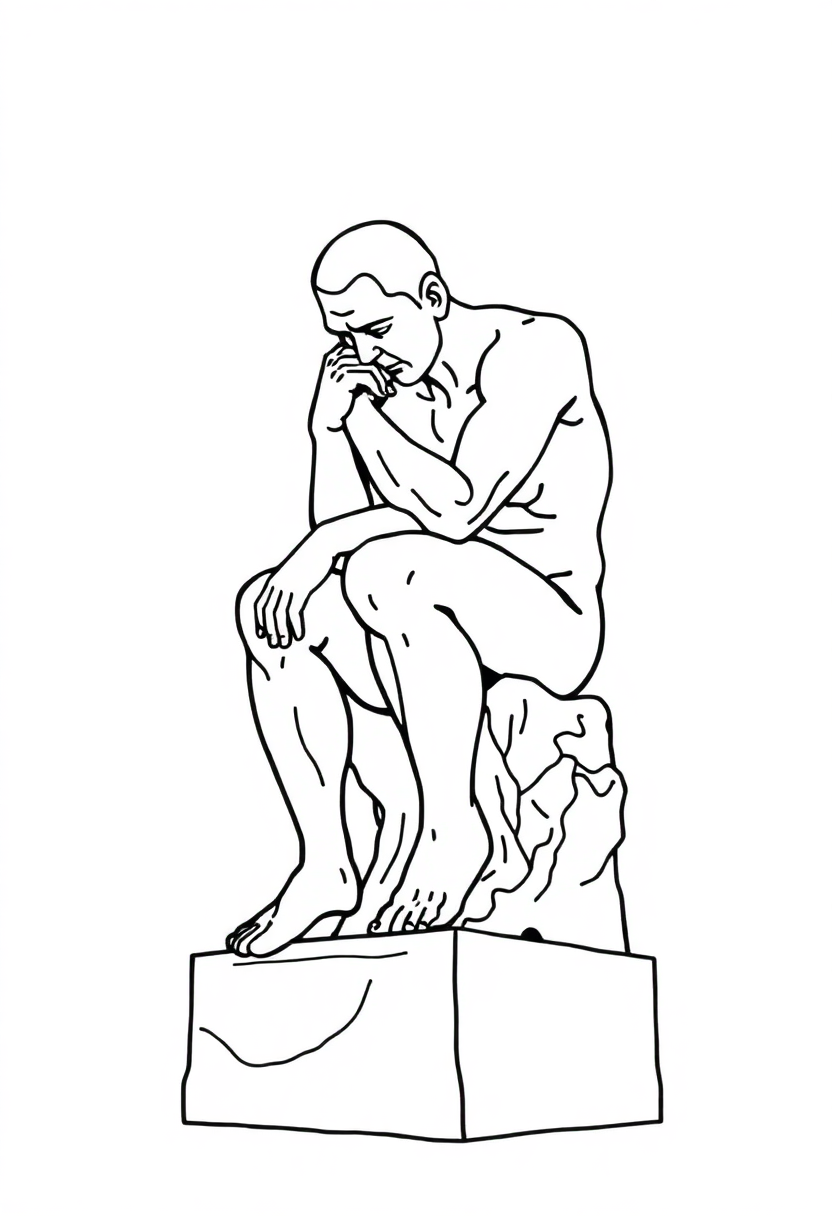 The Thinker Sculpture coloring page, free printable