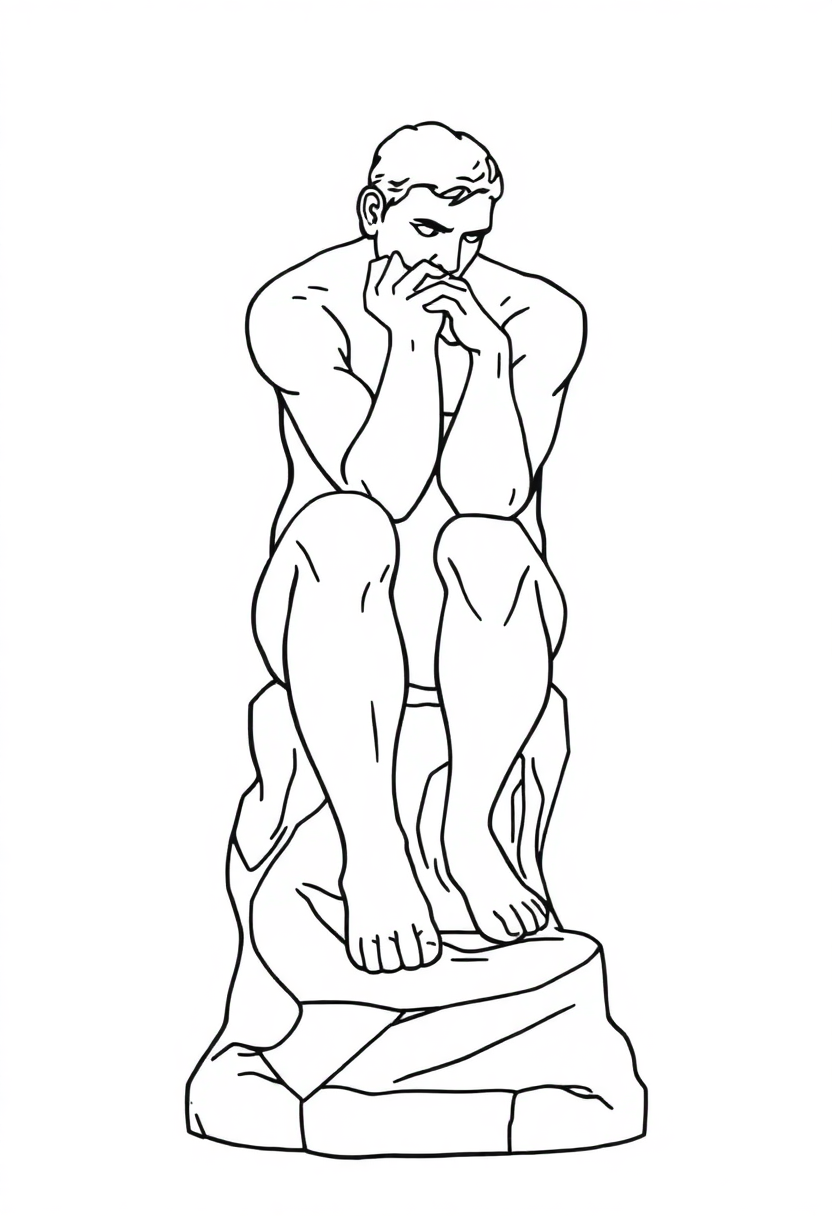 The Thinker Sculpture coloring page, free printable