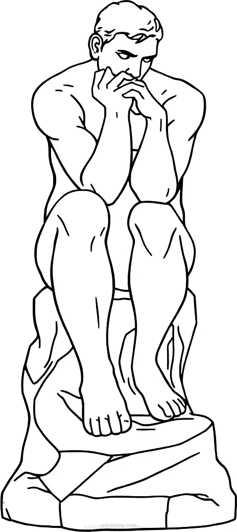 The Thinker Sculpture coloring page for kids