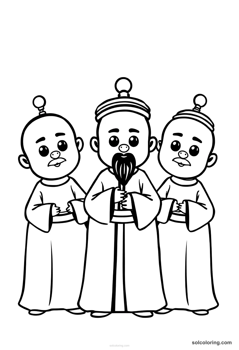 Cute Cartoon The three royal dervishes with shaved heads cute cartoon coloring page for kids