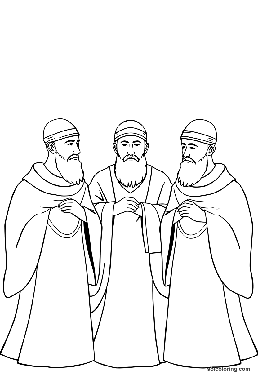 Simple The three royal dervishes with shaved heads coloring page, free printable simple style