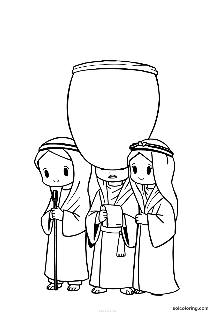 Chibi The three sheikhs telling tales to spare the merchant chibi coloring page for kids