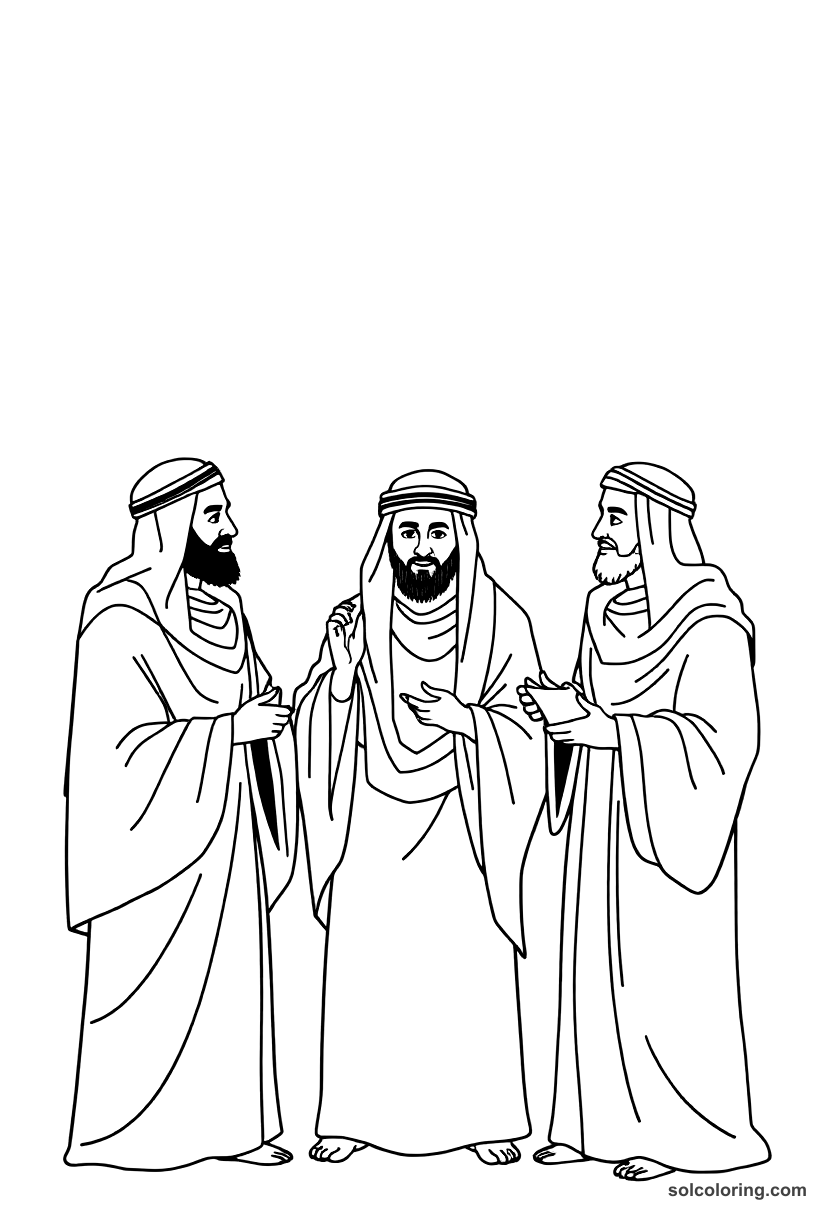 Simple The three sheikhs telling tales to spare the merchant coloring page, free printable simple style