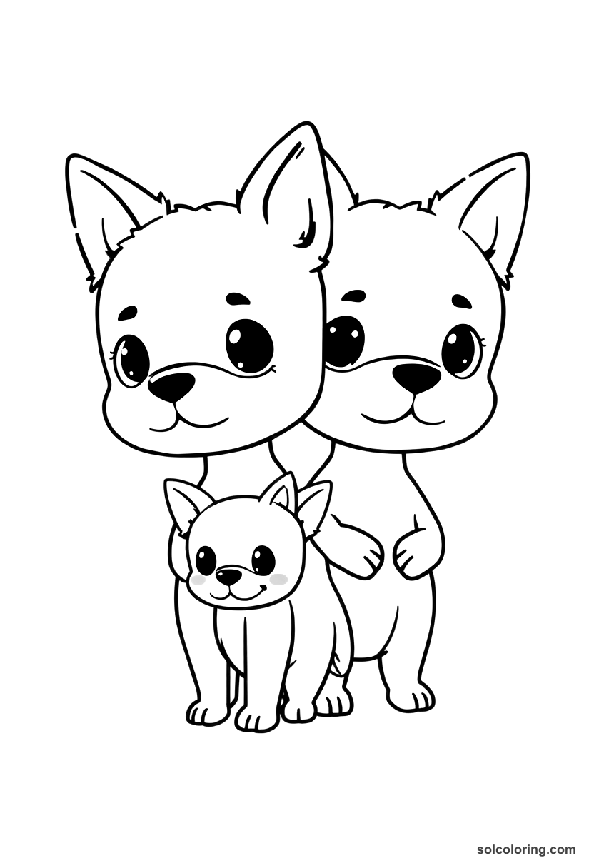 Chibi The two brothers transformed into black dogs coloring page, free printable chibi style