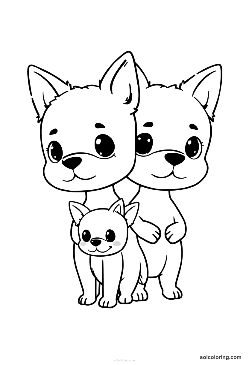 Chibi The two brothers transformed into black dogs chibi coloring page for kids