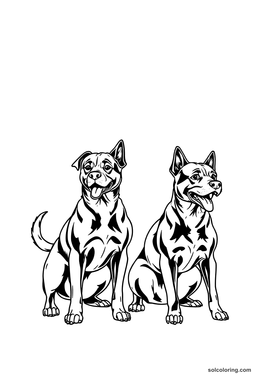 The two brothers transformed into black dogs coloring page, free printable detailed style