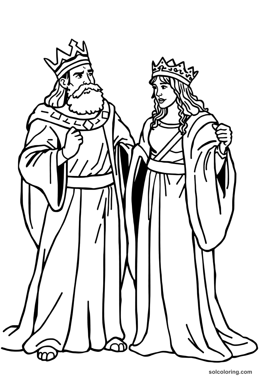 Simple The two kings discovering their wives' infidelity coloring page, free printable simple style