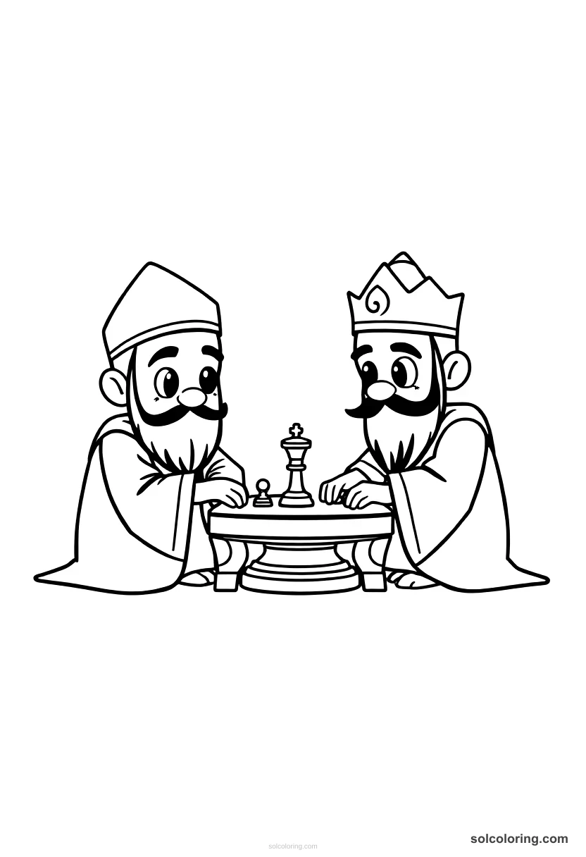 Cute Cartoon The two viziers playing chess cute cartoon coloring page for kids