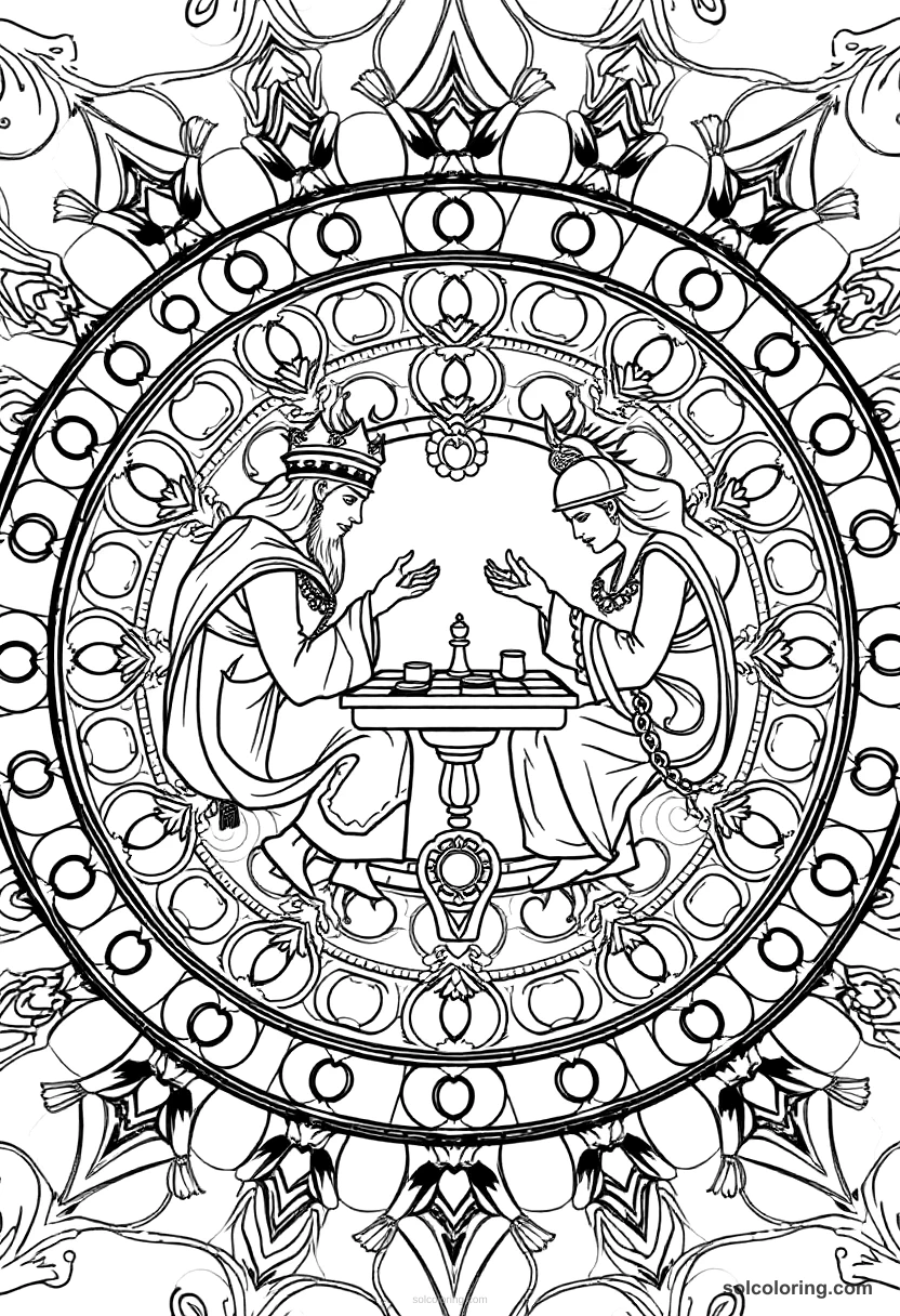 Mandala The two viziers playing chess mandala coloring page for kids