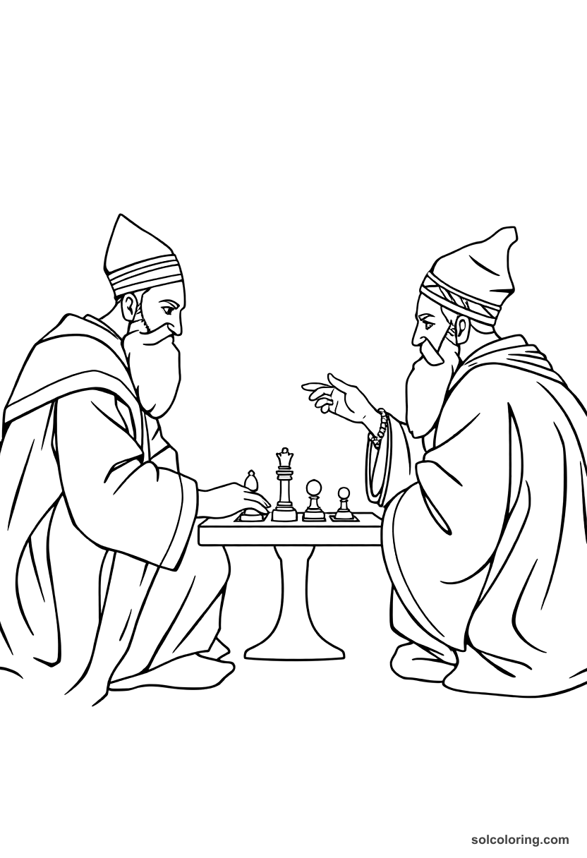 The Two Viziers Playing Chess coloring pages