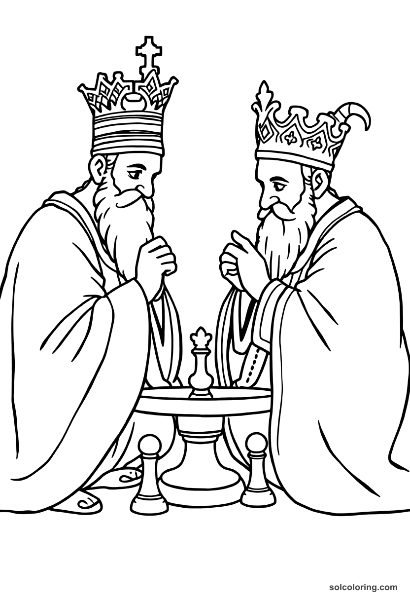 Simple The two viziers playing chess coloring page, free printable simple style